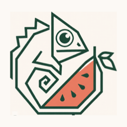 Kymelon logo: a chameleon with a slice of watermelon
